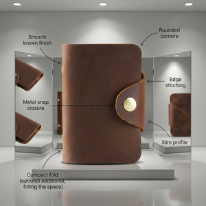 WRIZA Handmade Genuine Leather <b>Wallet</b> Short Snap Closure Button Minimalist Unisex Daily Use Thin <b>Wallet</b> Retro - Product Image 5
