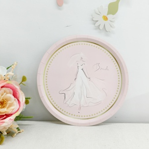 DAMAI Décoration de mariage, fournitures pour la fête nuptiale, blanc et rose avec assiette en forme de mariée, vaisselle jetable, gobelets en papier, serviettes - Product Image 3