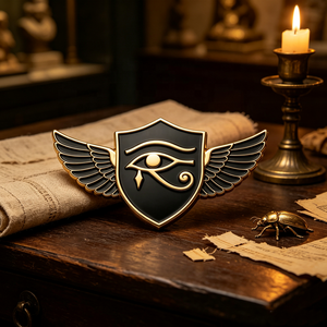 Épingles en métal égyptiennes de haute qualité, motif œil d'Horus, finition noir et or, motif aile mystérieuse, cadeau souvenir, vente en gros - Product Image 1