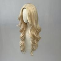 Perruque synthétique coréenne AliExpress la plus vendue pour femme, cheveux longs dorés clairs, raie au milieu, frange, grandes ondulations, peut être permanentée