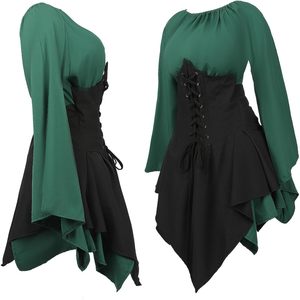 Robe d'elfe forestier pour femme, costume médiéval de la Renaissance avec couronne, oreilles, chaussettes, tenue de cosplay viking pour Halloween - Product Image 3