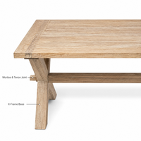 Ensemble table et chaises de jardin style campagnard américain, structure en aluminium, table à manger longue en teck birman, imperméable, mobile, pour terrasses de plage et villas