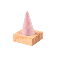 Présentoir à bagues en velours avec base en bois d'hévéa, piques coniques détachables, options 1, 2, 3, 5 fentes, rose, vert, beige, vente en gros, OEM, ODM