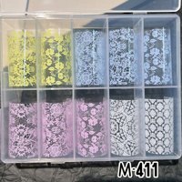 Kit de papier transfert pour ongles motif dentelle exquise, couleurs Macaron Noir et Blanc, pour nail art peint à la main, autocollants dentelle et feuilles de transfert pour ongles
