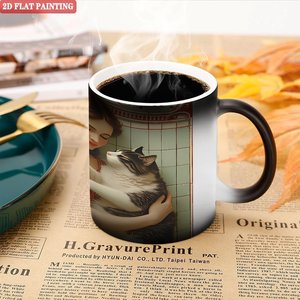 Taza de Cerámica Negra Esmerilada de 11 oz, Taza que Cambia de Color con Diseño de Gato - Product Image 5