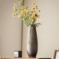 Janpandi 12 pouces Vase en céramique émaillée en bronze antique Grand plancher Décoration intérieure avec design rustique pour les fleurs d'Ikebana
