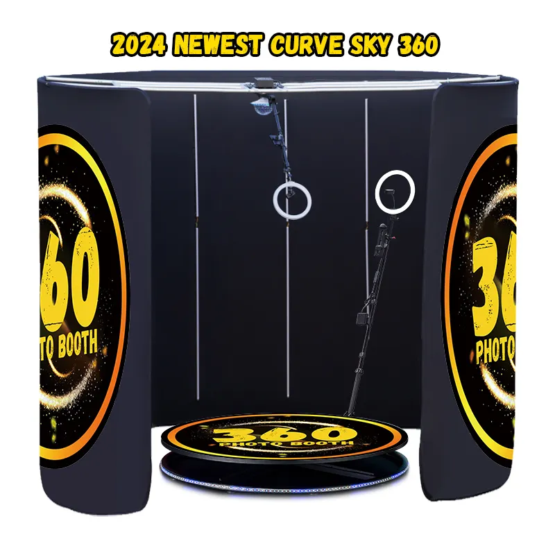 Cabine fotográfica com câmara de fundo 360 curva, cabine fotográfica multifuncional com tampa giratória, modelo todo-em-um, ideal para uso em cabine fotográfica, modelo Sky 360