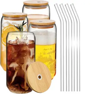 USA Custom 12oz 16oz 20oz 24oz Soda Beer Jars Can Shaped Double Walled Snow Globe Frosted Glass Cup With Lids Straws