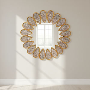 Petal <strong>Round</strong> Console Glass Art Deco MR Wall <strong>Mirror</strong> with <strong>Wooden</strong> Frame in Silver for Living Room Wall Decoration Model MR-2D1802 - Product Image 3