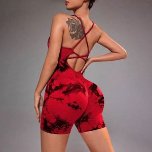 Femmes taille haute bohème combinaisons Spaghetti sangle cravate teinture barboteuses décontracté ample grande taille tenue de sport - Product Image 2