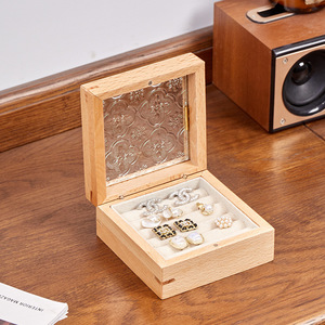 Furun Solid Wood Jewelry Box Rectangle Elegant Floral Pattern <b>Storage</b> Display Rack For <b>Rings</b> And Jewelry - Product Image 3