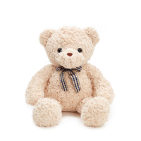 Ours en peluche bouclé brun foncé vintage Kawaii avec nœud écossais, doux et moelleux, cadeau idéal