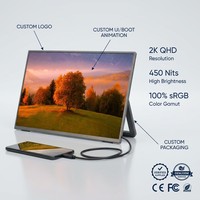 Moniteur portable SIBOLAN 13 pouces 2K QHD IPS avec double haut-parleur, type-C, pour jeux, ordinateur portable, téléphone, Switch, PS5