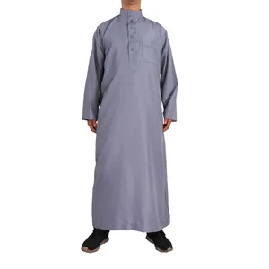 Turkish Kurta Arabic Stand Collar Muslim Islamic Clothing Men's Jubah Style thobe for Prayer Full Custom Casual Dresses Natural