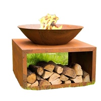 Table de foyer extérieur portable moderne en acier Corten résistant à la rouille, pour bois de chauffage, durable, pour jardin, fête, chauffage extérieur