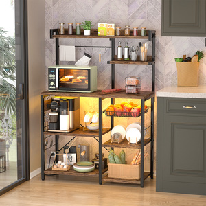 Étagère de boulangerie moderne en acier avec prises électriques, guirlandes lumineuses LED, support pour <span class=keywords><strong>micro</strong></span>-ondes, 7 étagères, panier de rangement en fil métallique écologique pour cuisine - Product Image 2