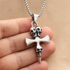 Stainless Steel Skull <b>Cross</b> Pendant Men's Punk Fashion Necklace Themed Charms Geometric Design 280466 - Product Image 4