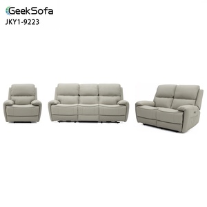 סט ספות ריקליינר חשמליות מעור מודרני של Geeksofa, 3+2+1, עם שולחן מתקפל לסלון - Product Image 1