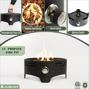 Disfrute de una Moderna Brasera Portátil de Acero Inoxidable de 15'' a Gas Propano con 40000 BTU para Fiestas - Product Image 2