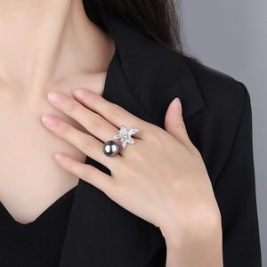 Anello Aperto a Stella Marina Floreale da Donna, Effetto Perla, Regolabile, Gioiello alla Moda da Dito - Product Image 4