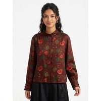 T-shirt pour femme en soie de mûrier 100% Gambiered, teinte naturelle, col montant à bouton grenouille, neuf d'usine, service OEM personnalisé