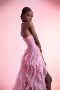 Abiti da Sera Eleganti Ruolai LWC7015 da <span class=keywords><strong>Donna</strong></span>, Rosa, con Perline <span class=keywords><strong>Fata</strong></span>, Chiffon, Sexy, Spacchi Alti e Volant, per Feste - Product Image 6