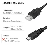 Cable de Datos USB para Cámara Digital UC-E6 Mini de 8 Pines para Nikon CoolPix Fuji Panasonic Olympus Sony 1M 1.5M