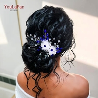 YouLaPan Jepit Rambut Bunga Berlian Imitasi Biru Jepit Rambut Pengantin Kristal Tenun Tangan Aksesori Rambut Pernikahan untuk Pemotretan Pesta
