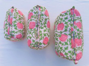 Quilted Cotton Block Print Wash <b>Bag</b> Handmade Embroidered Cosmetic Toiletry Travel Pouch For Women - Product Image 5