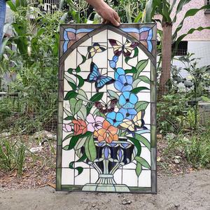 Panel de Vidrio Tiffany Sólido Suministrado por Fábrica, 50*85 CM, Estilo Campestre, Diseño de Mariposa, Doble Acristalamiento - Product Image 1