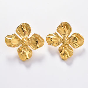 Pendientes Vintage Pop Estéreo con Doble Flor Chapados en Oro, de Latón, para Banquete, Boda, Compromiso, Fiesta, Venta al por Mayor para Mujer - Product Image 5