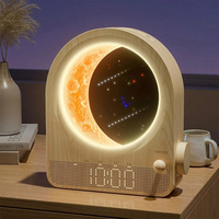 Despertador con Luz de Amanecer, Base de Madera, Alimentación USB, Luz 3D de Luna y Meteoro, con Doble Alarma, 10 Sonidos Naturales y Función de Repetición, Marca Privada