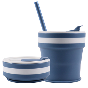 Portable Outdoor Pocket Size Silicone Folding Cup Collapsible Food Grade Platinum Silicone Travel Coffee Cup <b>Mug</b> 350ml With Lid - Product Image 1