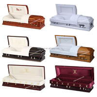 Ataúdes de madera funerarios para adultos de alta calidad Ataúdes Hermoso interior de terciopelo Acabado satinado colorido Cremación de metal de zinc