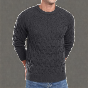 Pull en laine pour homme, col rond, manches longues, tricoté épais, couleur unie, pull chaud pour l'hiver - Product Image 2