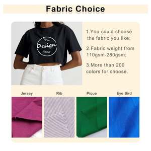 Camiseta negra de algodón de alta calidad personalizada, Camiseta deportiva de verano con cuello redondo liso, camiseta recortada con estampado de dobladillo crudo de gran tamaño para mujer - Product Image 2