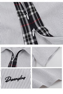 MT2727, venta al por mayor, logotipo personalizado, gráfico, JK, Patchwork, corbata falsa, camisa con cremallera, camisas a rayas para hombres y mujeres - Product Image 3