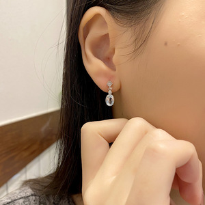 9 High End 5*7mm Oval Cut Natural <b>Stone</b> Drop Earrings 925 Sterling Silver White Gold Plated Beautiful Jewelry Party Wear - Product Image 4