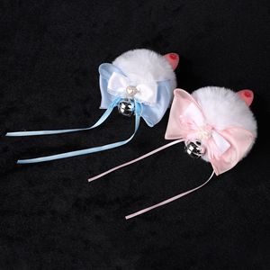 Pinces à cheveux en fausse fourrure blanche avec oreilles de chat, nœud et clochette, accessoires de cosplay pour femmes - Product Image 1