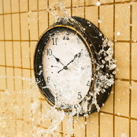 Horloge murale silencieuse à quartz au design Art Déco, sans tic-tac, avec thermomètre, cadre aspect bronze antique, en plastique, décoration de salon