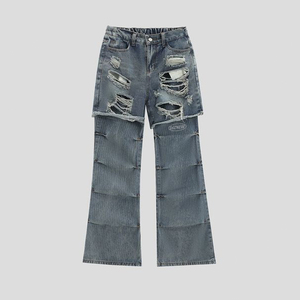 Pour DiZNEW Vintage 2 pièces grande taille hommes imperméable jean mi-taille adoucissant en détresse blanc clair foncé couleur cassé <span class=keywords><strong>crayon</strong></span> - Product Image 6