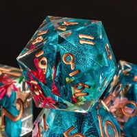 Ensemble de dés polyédriques en résine à bords tranchants, série fleurs, 7 pièces, faits à la main, pour accessoires de jeu de société DND, Cthulhu, COC, TRPG