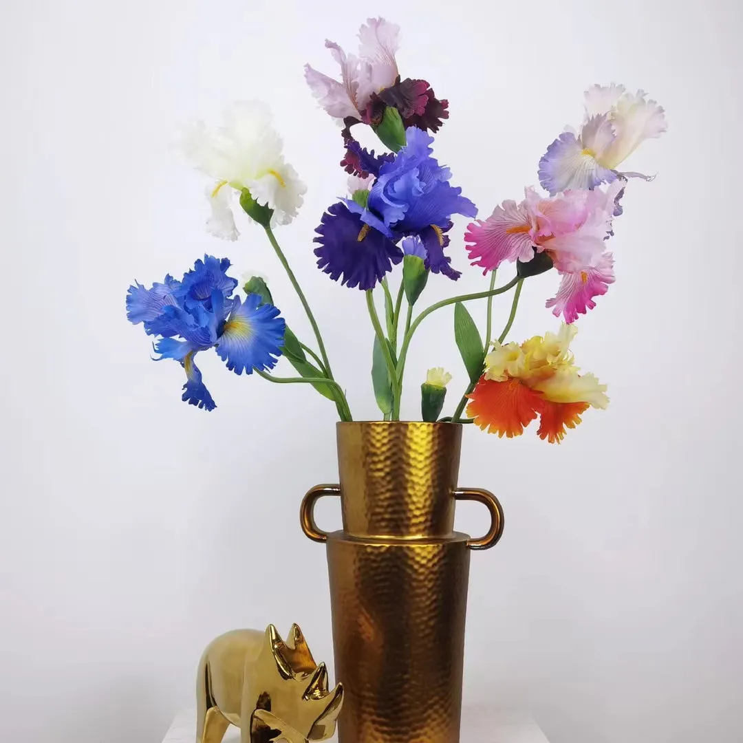 Grosir Bunga Sutra Ungu Palsu Sentuhan Nyata Pu Bunga Iris Buatan untuk Dekorasi Rumah
