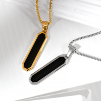 Pendentif géométrique en forme de diamant Collier en acier inoxydable noir huile turquoise carré rectangle pour hommes femmes