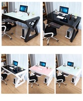 Table d'ordinateur portable compacte écologique YQ Forever avec étagère, plateau en verre trempé, bureau en acier