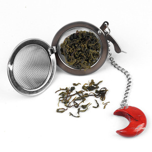 Infuseur à thé en forme de lune en acier inoxydable 304 avec cristal d'agate naturelle et maille fine pour thé en vrac, soupes et cuisson en marmite, vente en gros - Product Image 5