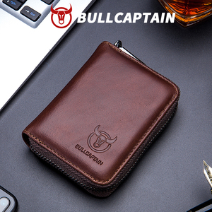 BULLCAPTAIN RFID Multiple <b>Card</b> Slot Zipper Full Grain Leather <b>Card</b> Cover Case Genuine Leather Passport <b>Holder</b> Wallet <b>Card</b> <b>Holder</b> - Product Image 2