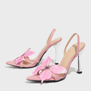 Farfalla tridimensionale a punta da donna decorata sandali <span class=keywords><strong>con</strong></span> <span class=keywords><strong>tacco</strong></span> alto galvanizzati, <span class=keywords><strong>scarpe</strong></span> da donna, tacchi alti <span class=keywords><strong>rosa</strong></span> - Product Image 5
