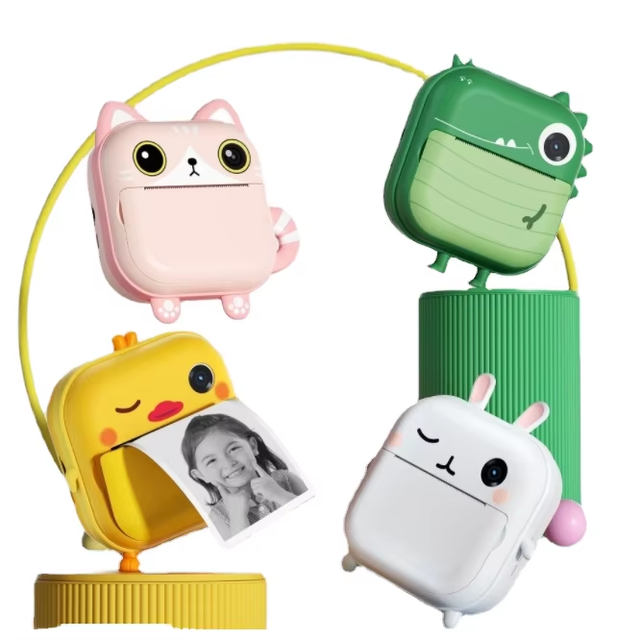 1080P Mini Digital Instant Print Camera for Kids Black White Toy Camera Dual Lens Thermal Paper featuring CMOS MicroSD 1 Year