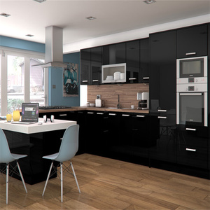 Black High Glossy Lacquer Kitchen Cabinet Set Complete Kitchen Cabinet Modern Kitchen Designs With Top Soft Close 2024